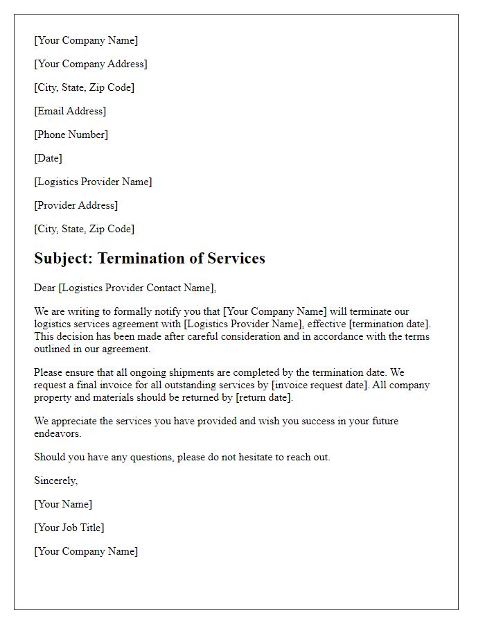 Letter template of logistics provider termination communication