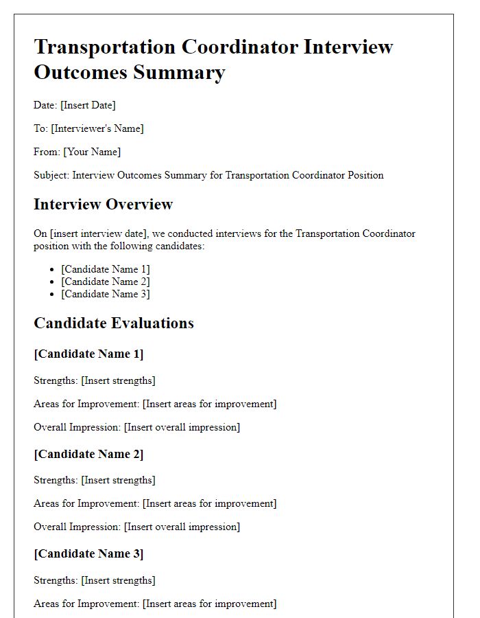 Letter template of transportation coordinator interview outcomes summary.