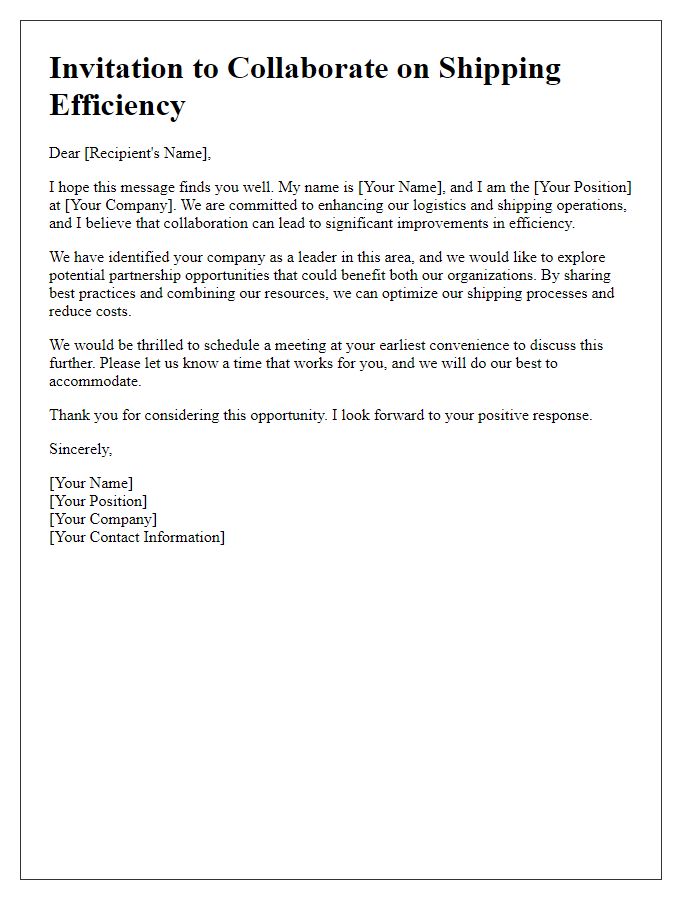 Letter template of collaboration invitation for shipping efficiency