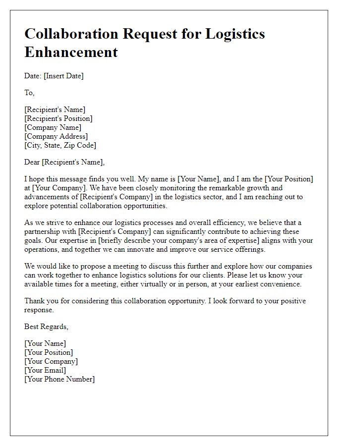 Letter template of collaboration request for logistics enhancement