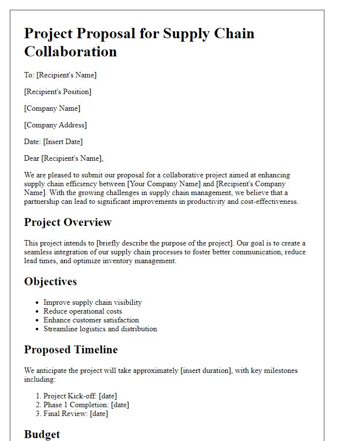 Letter template of project proposal for supply chain collaboration