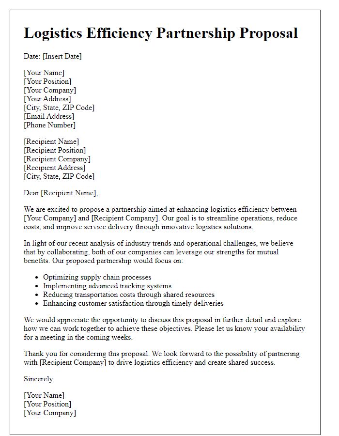 Letter template of proposal for logistics efficiency partnership