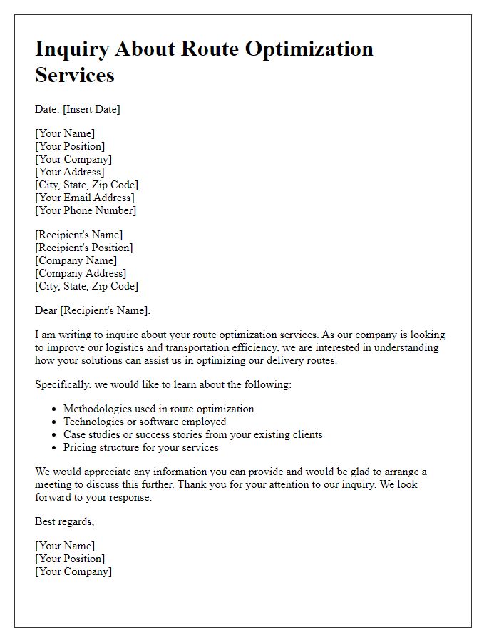 Letter template of inquiry about route optimization services.