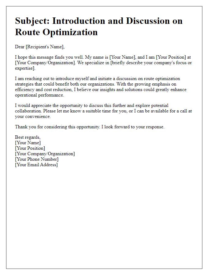 Letter template of introduction for route optimization discussion.