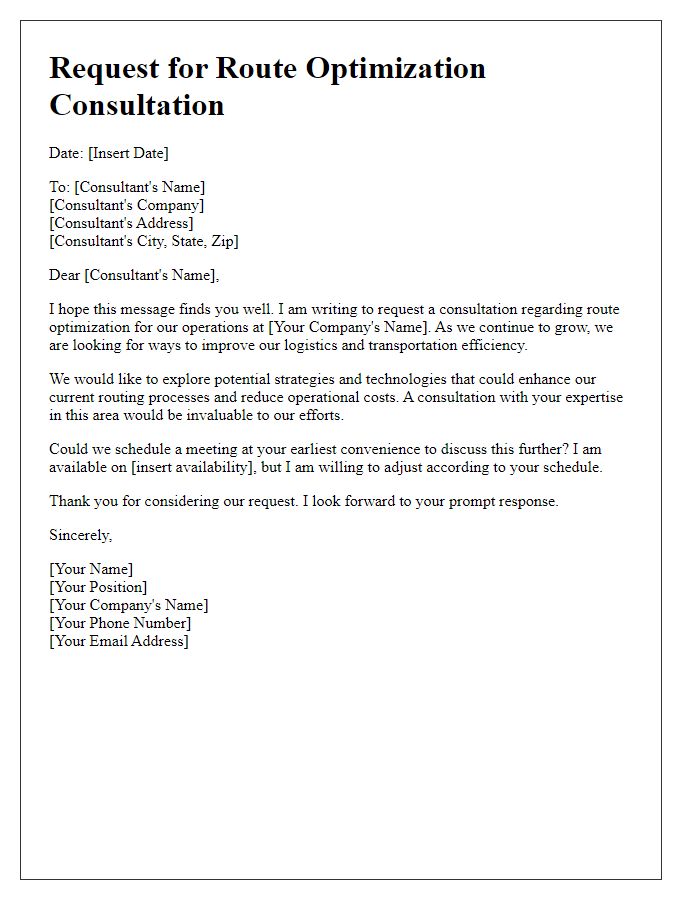 Letter template of request for route optimization consultation.