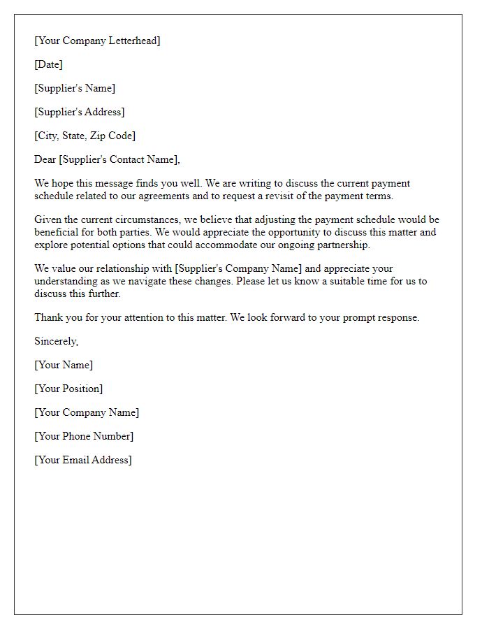 Letter template of Request to Revisit Supplier Payment Schedule