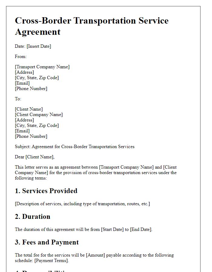 Letter template of agreement for cross-border transportation service