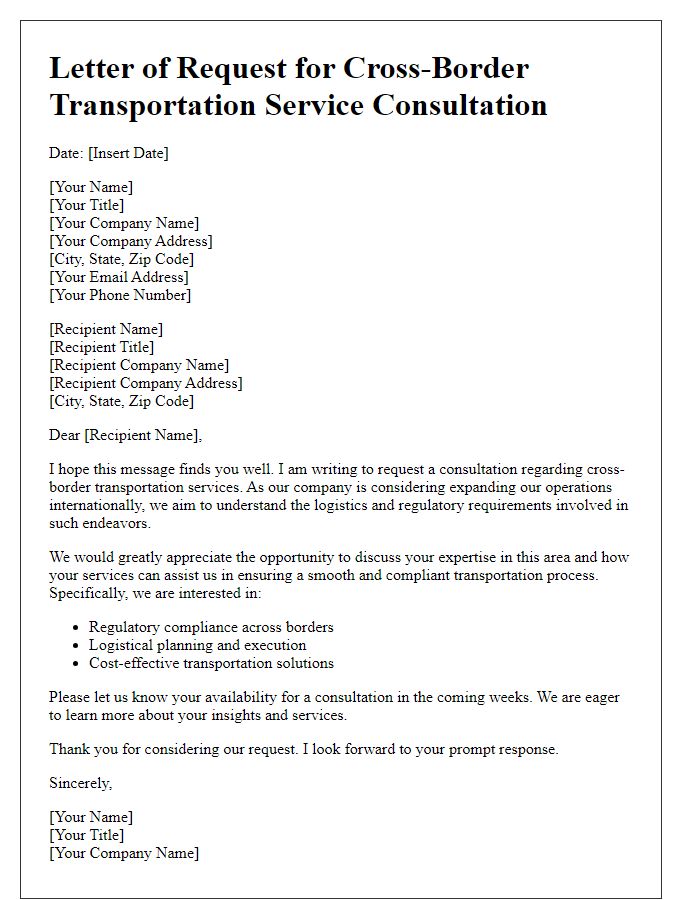 Letter template of request for cross-border transportation service consultation