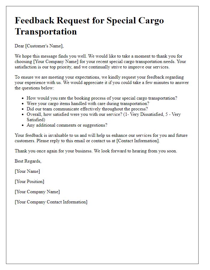 Letter template of special cargo transportation feedback request