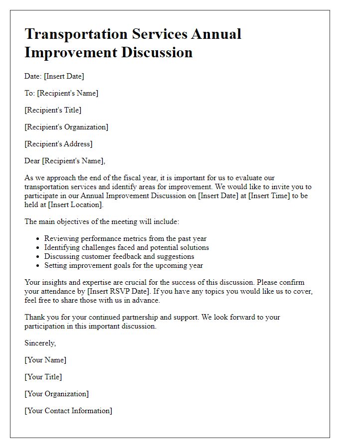 Letter template of transportation services annual improvement discussion