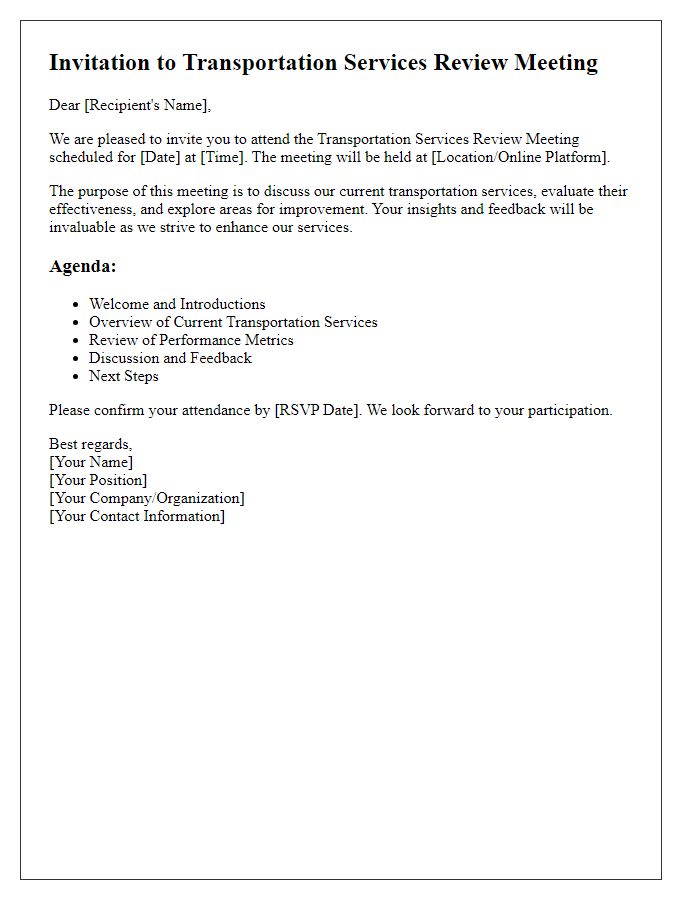 Letter template of transportation services review meeting invitation