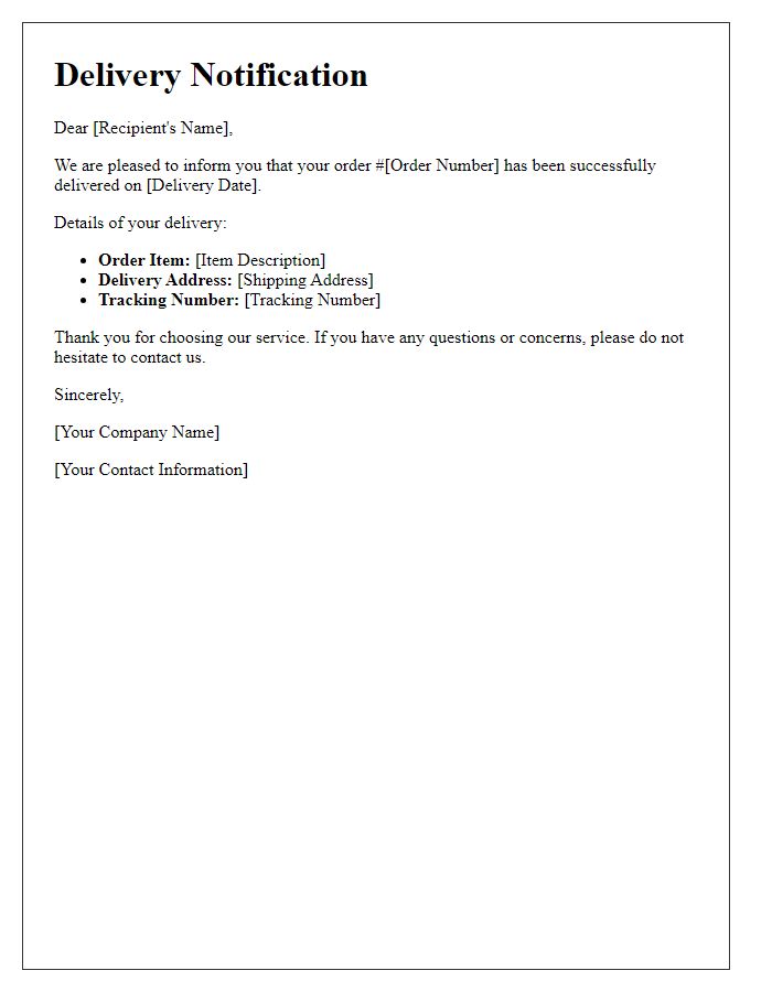 Letter template of prompt delivery notification