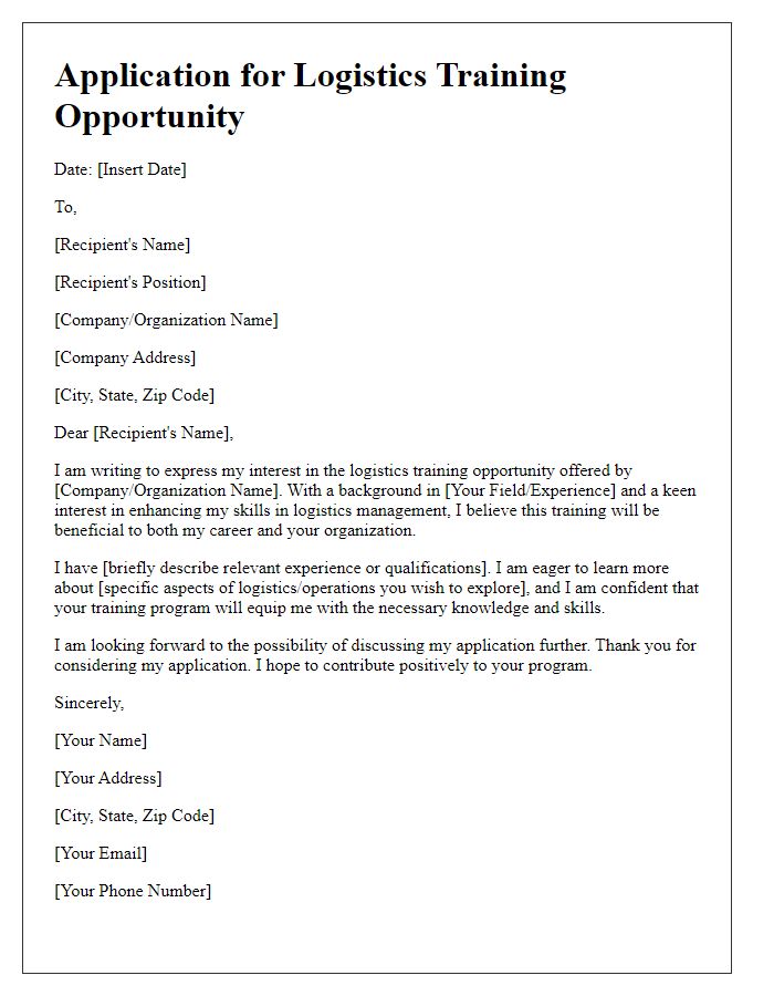 Letter template of logistics training opportunity application