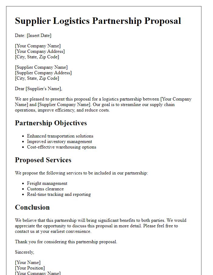 Letter template of Supplier Logistics Partnership Proposal