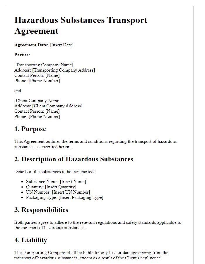 Letter template of hazardous substances transport agreement.