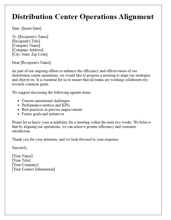 Letter template of distribution center operations alignment