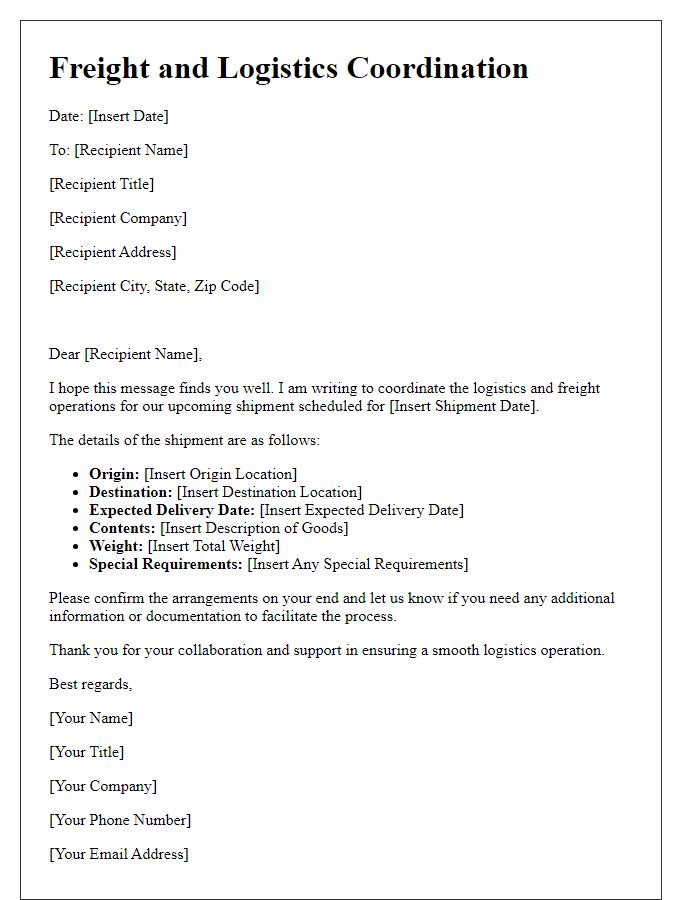 Letter template of freight and logistics coordination