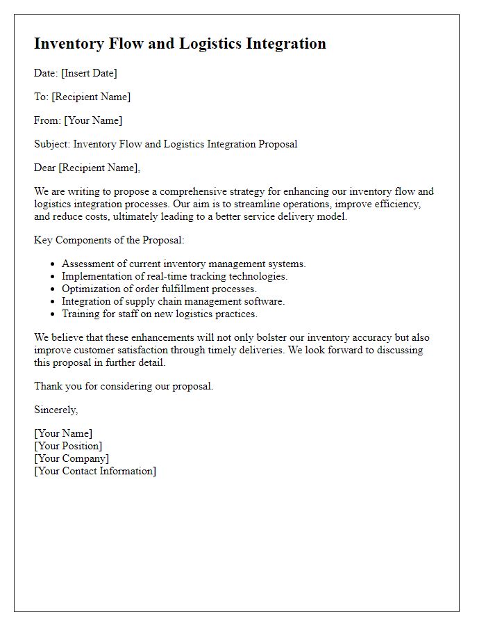 Letter template of inventory flow and logistics integration