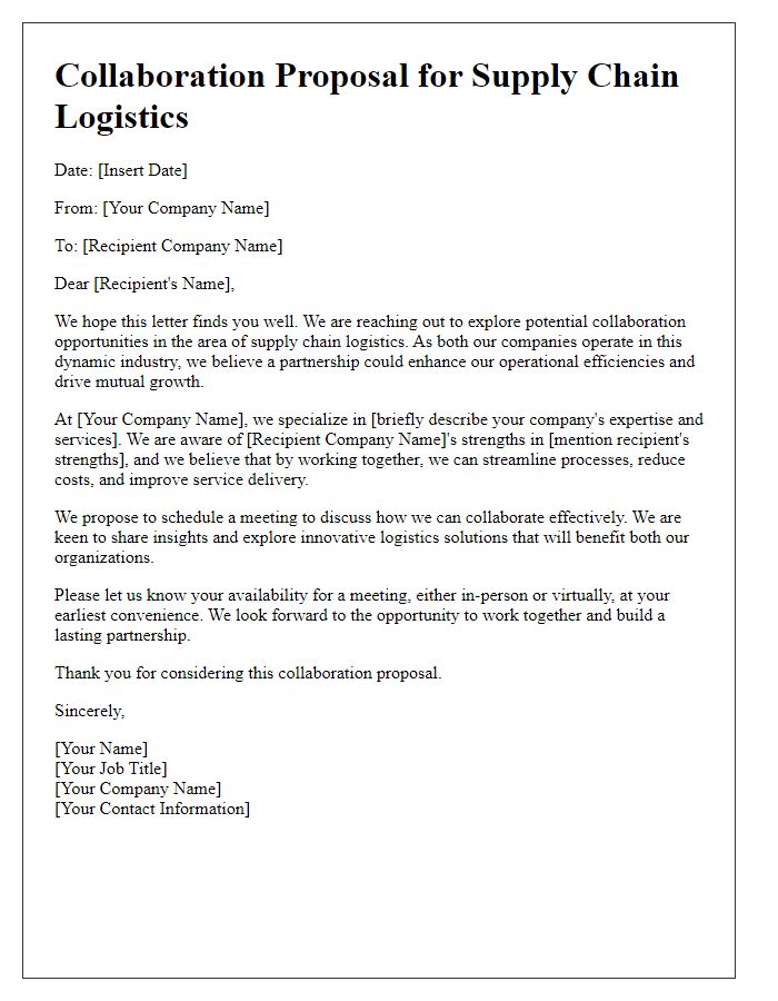 Letter template of supply chain logistics collaboration