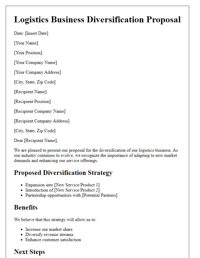 Letter template of logistics business diversification proposal