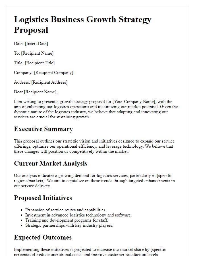 Letter template of logistics business growth strategy proposal