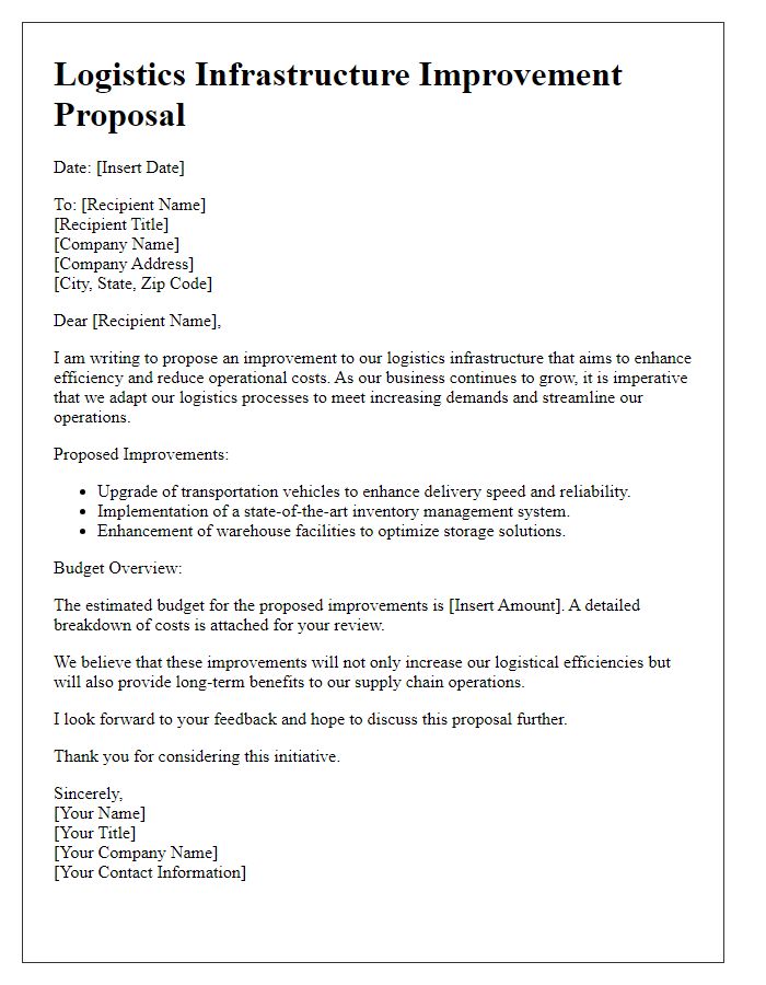 Letter template of logistics infrastructure improvement proposal