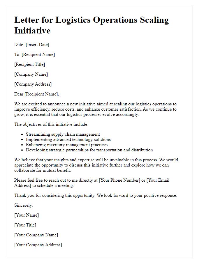 Letter template of logistics operations scaling initiative