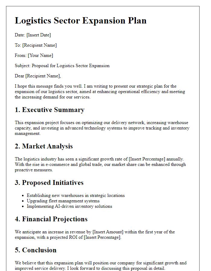 Letter template of logistics sector expansion plan