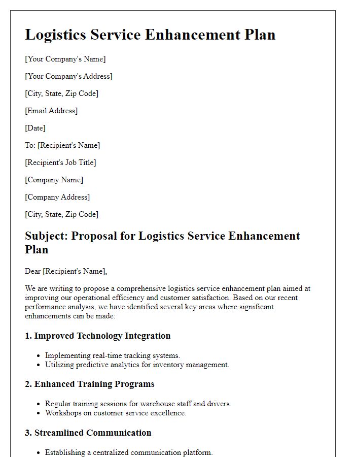 Letter template of logistics service enhancement plan