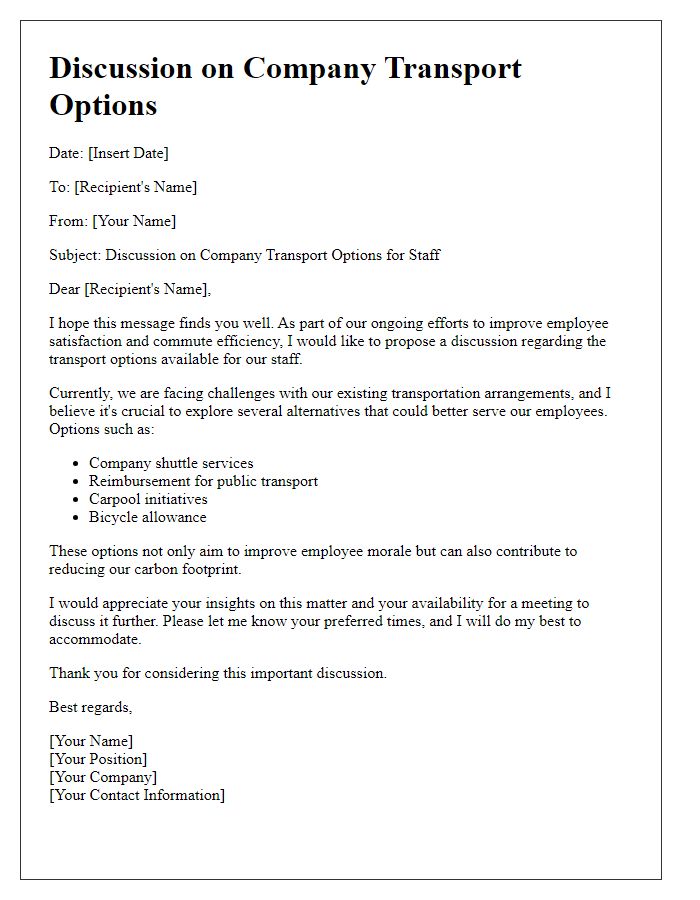 Letter template of discussion on company transport options for staff