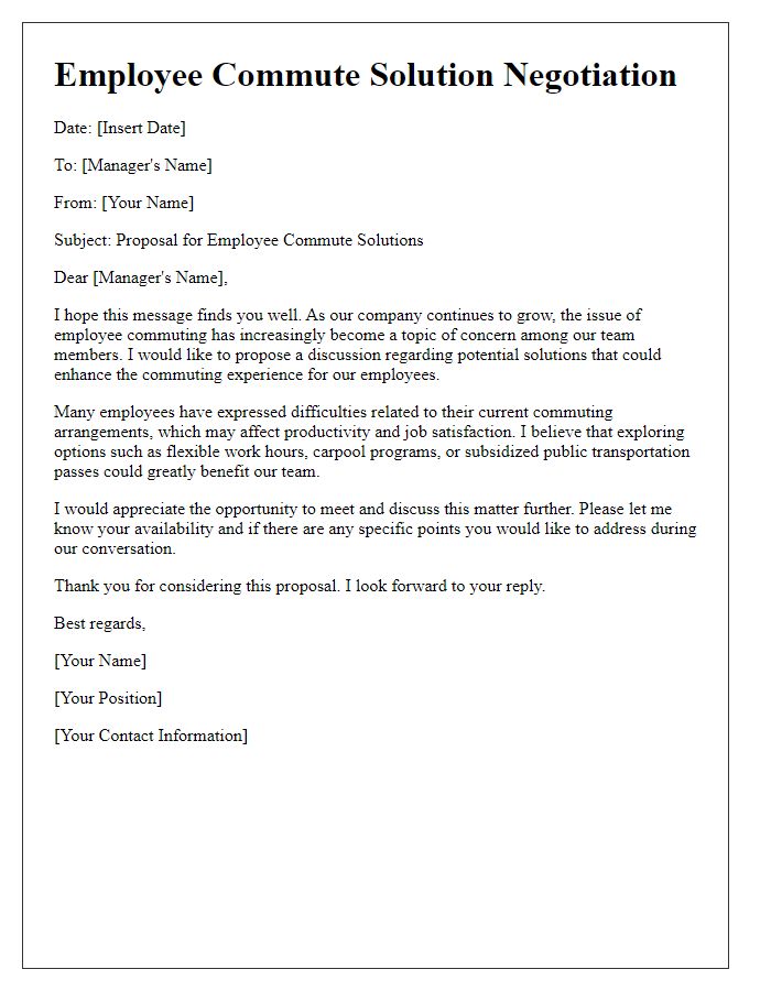 Letter template of employee commute solution negotiation