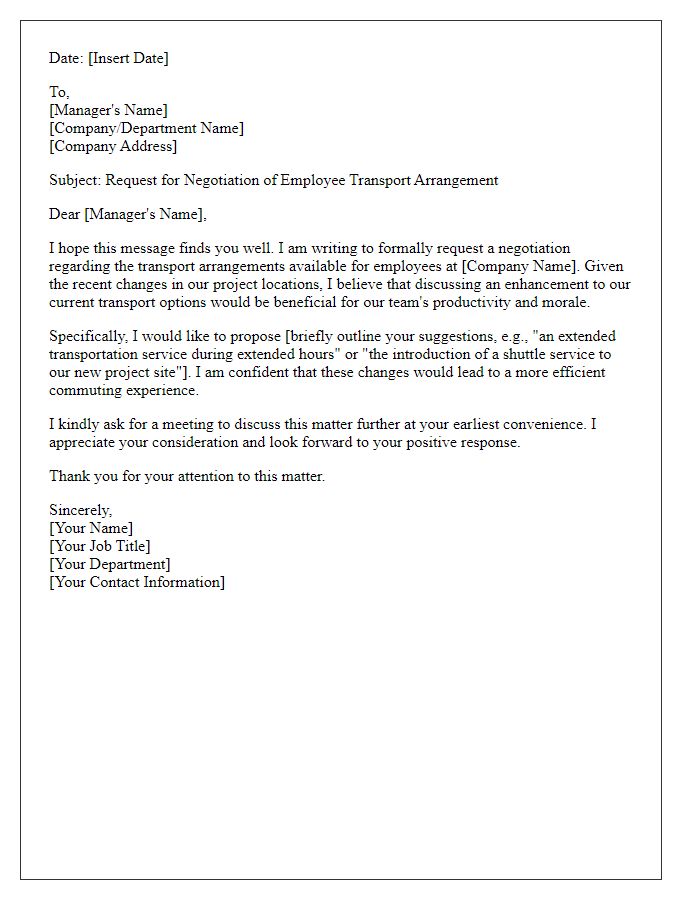 Letter template of employee transport arrangement request for negotiation