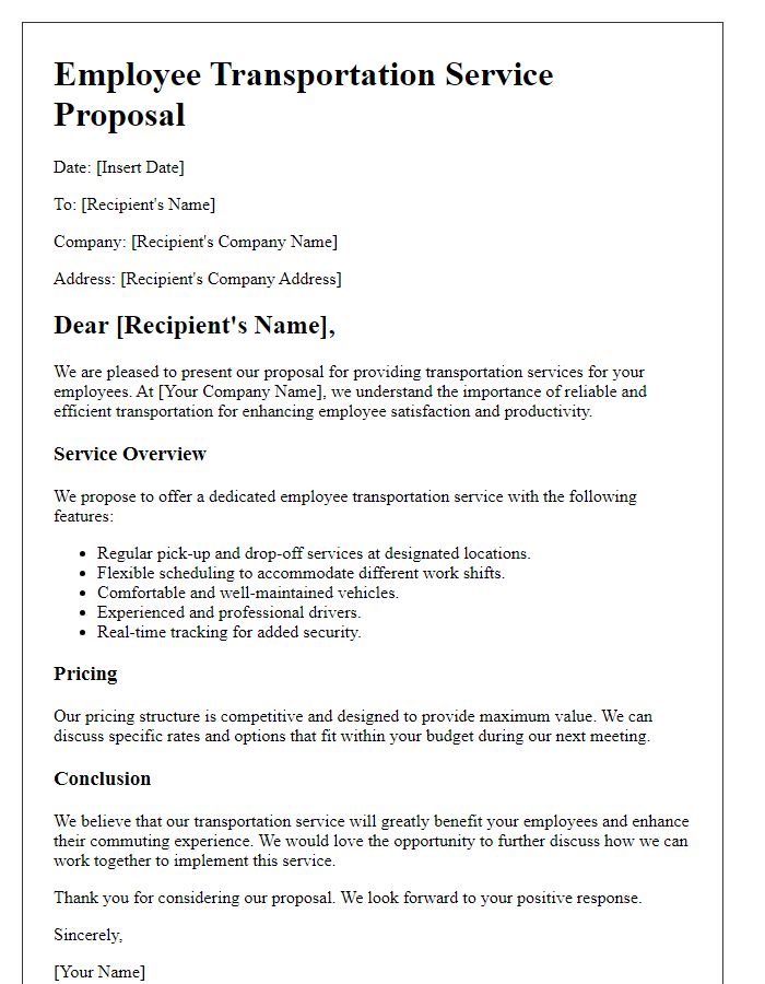 Letter template of employee transportation service proposal