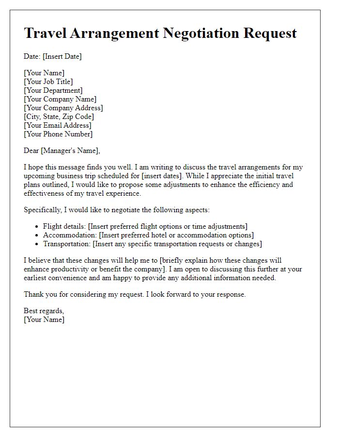 Letter template of employee travel arrangement negotiation request