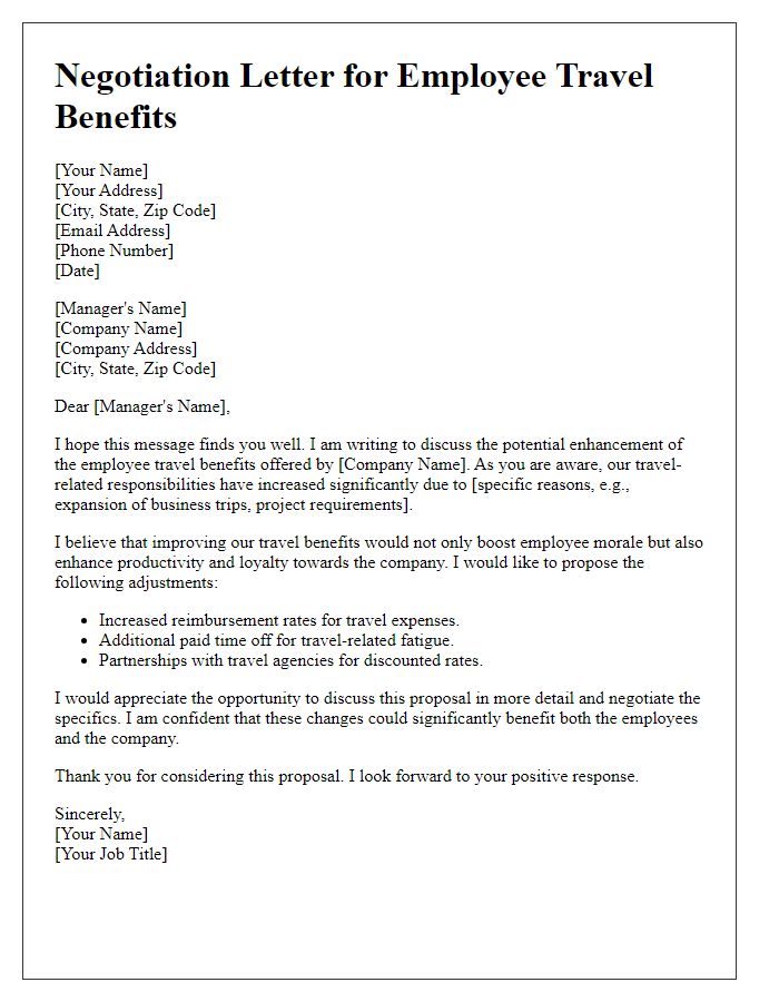 Letter template of negotiation for employee travel benefits