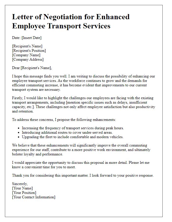 Letter template of negotiation for enhanced employee transport services