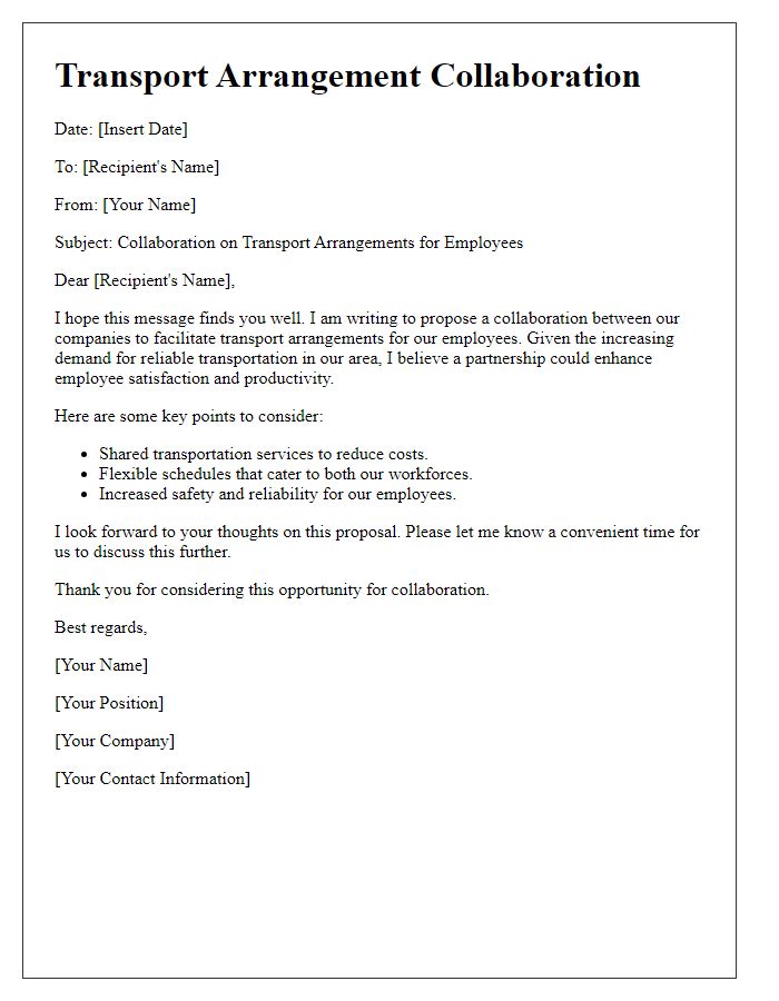 Letter template of transport arrangement collaboration for employees