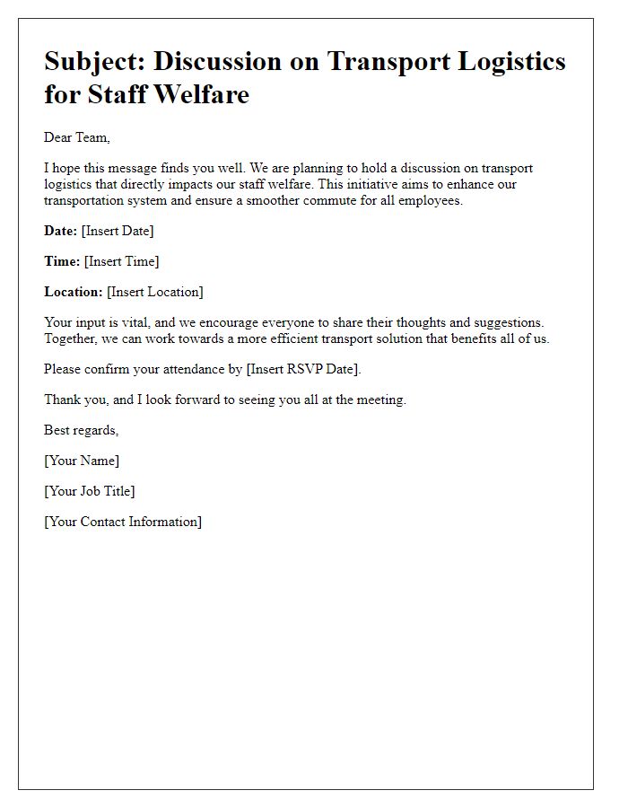 Letter template of transport logistics discussion for staff welfare