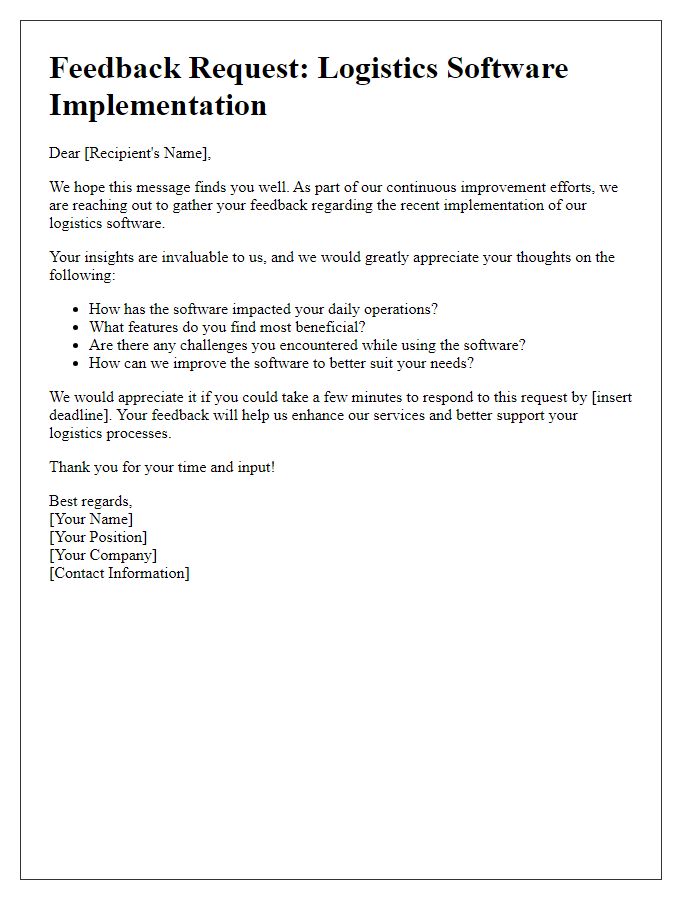 Letter template of logistics software implementation feedback request