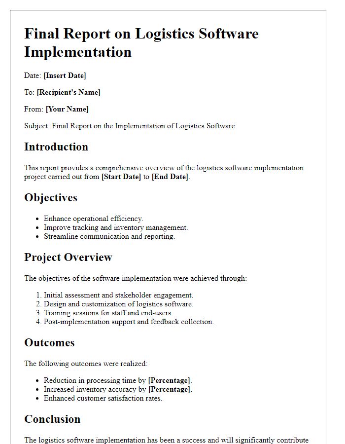 Letter template of logistics software implementation final report