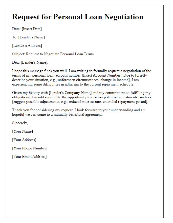 Letter template of personal loan negotiation request