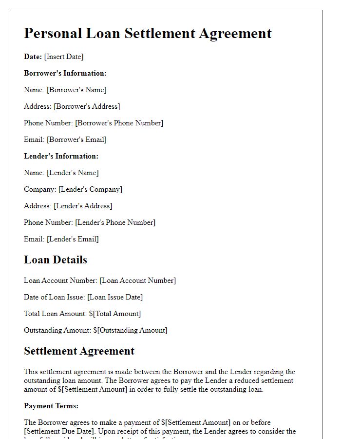 Letter template of personal loan settlement agreement