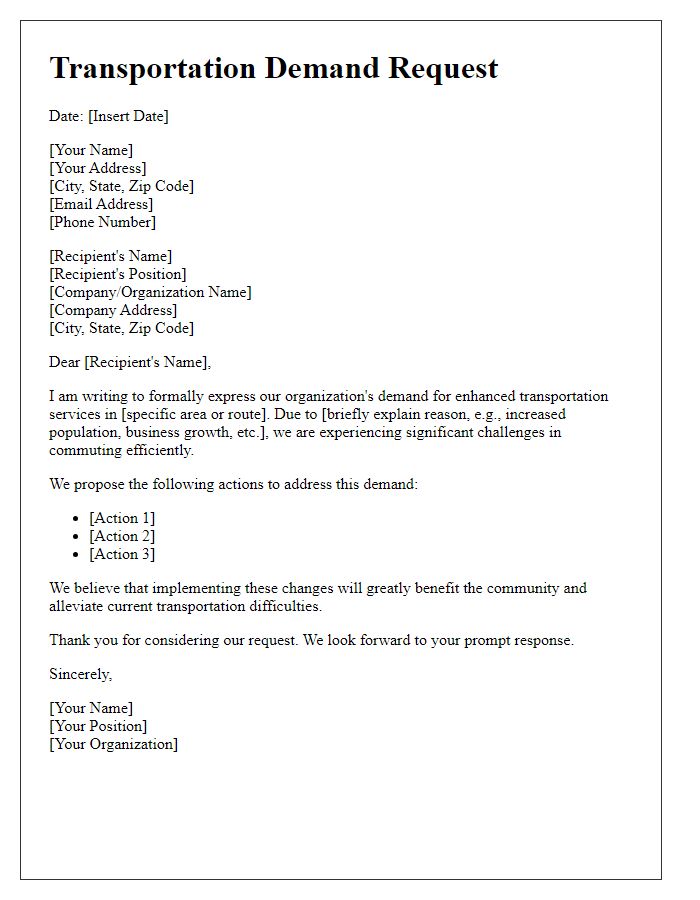 Letter template of prompt transportation demand