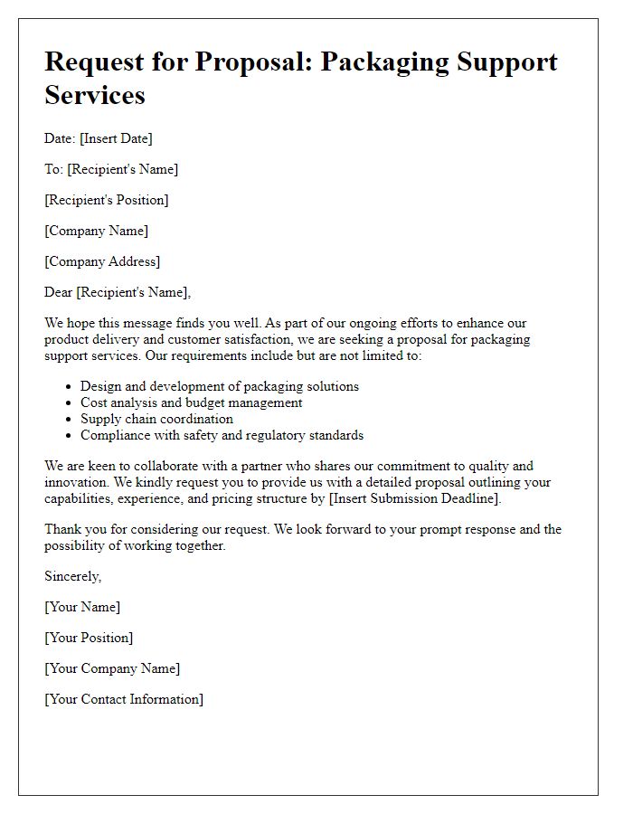 Letter template of request for packaging support services proposal.