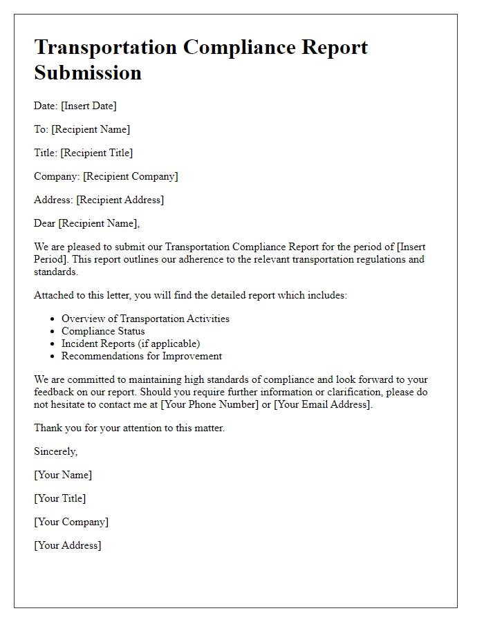 Letter template of transportation compliance report submission