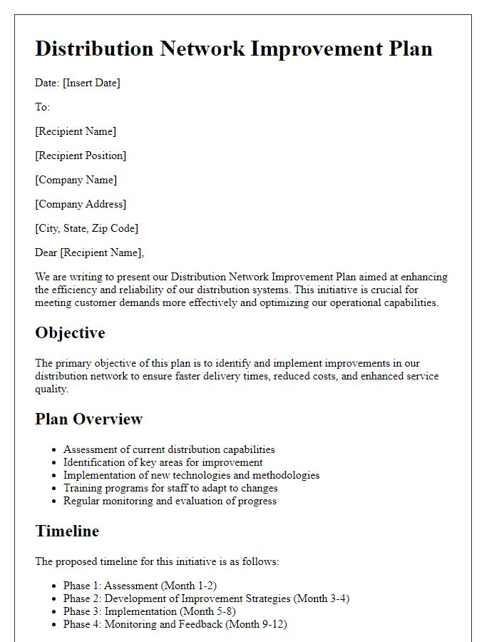 Letter template of distribution network improvement plan