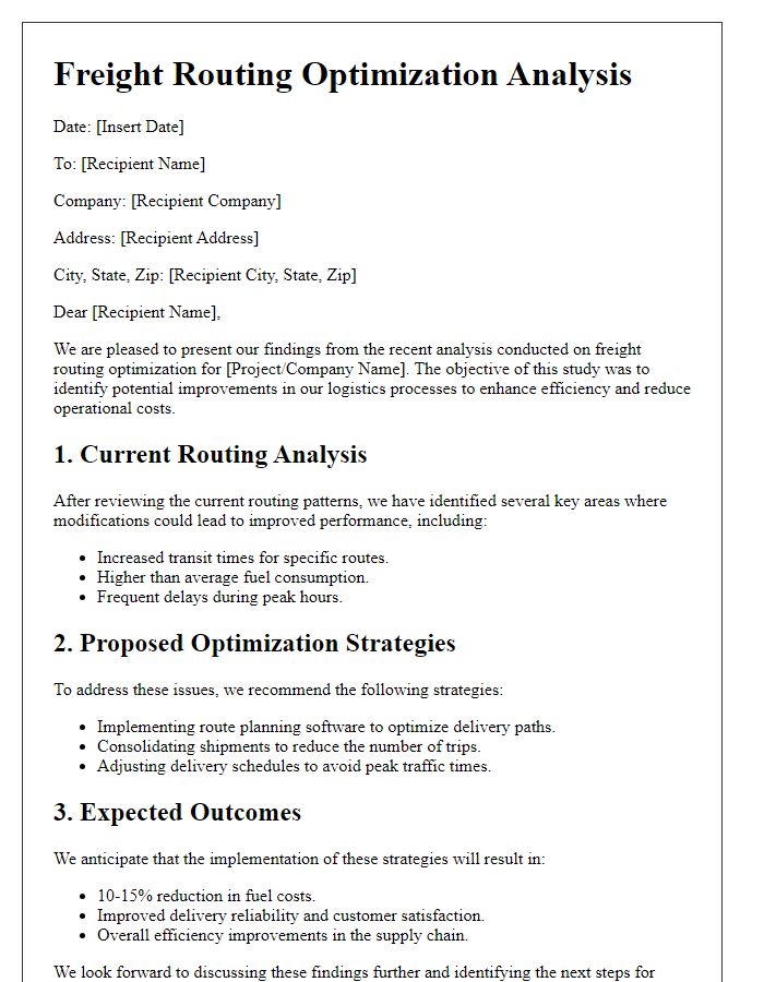 Letter template of freight routing optimization analysis