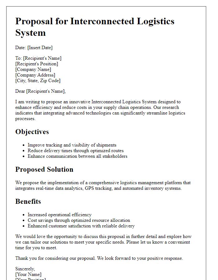 Letter template of interconnected logistics system proposal