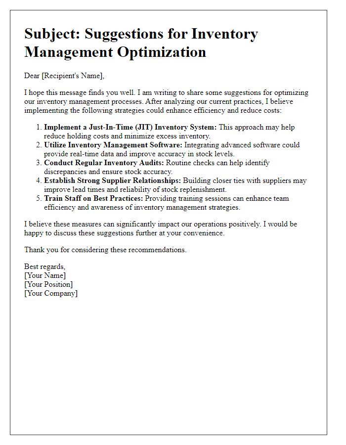 Letter template of inventory management optimization suggestions