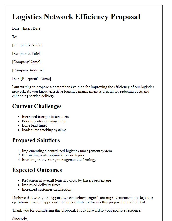 Letter template of logistics network efficiency proposal